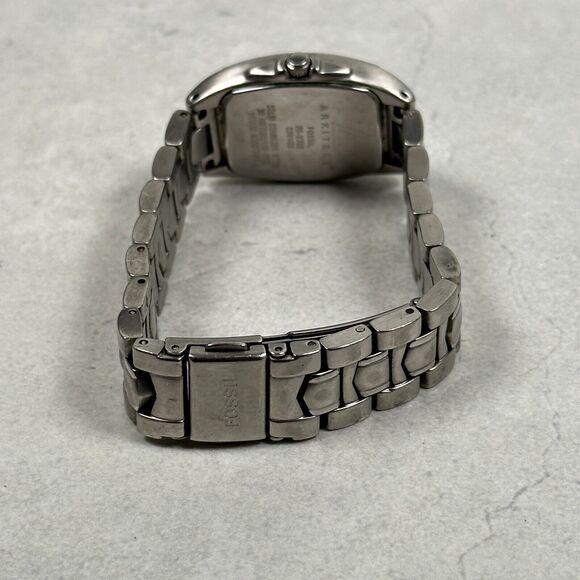 Fossil Arkitekt Watch Womens 23mm Rectangle Blue Dial Date Steel New Battery - Picture 7 of 12